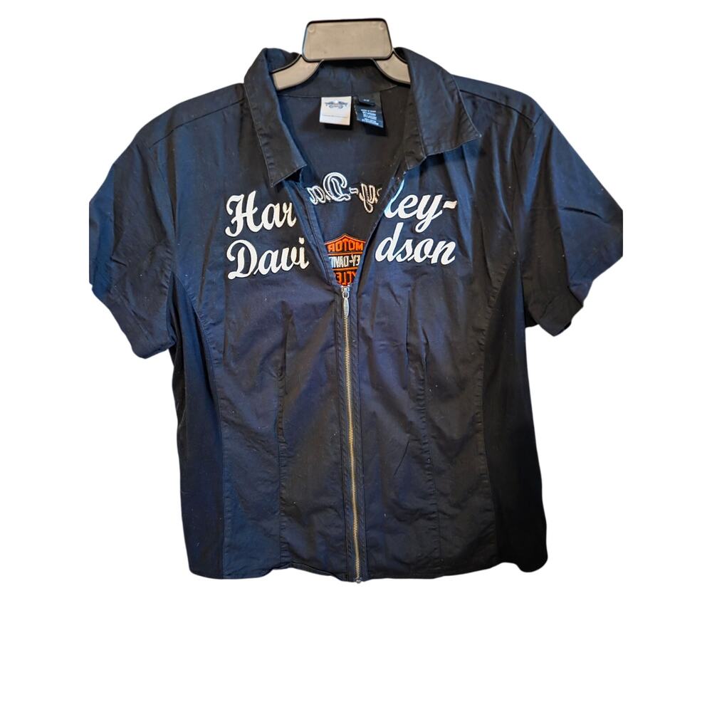 Harley-Davidson Women’s Zip-Front Short Sleeve Garage Mechanic Shirt Black 2W